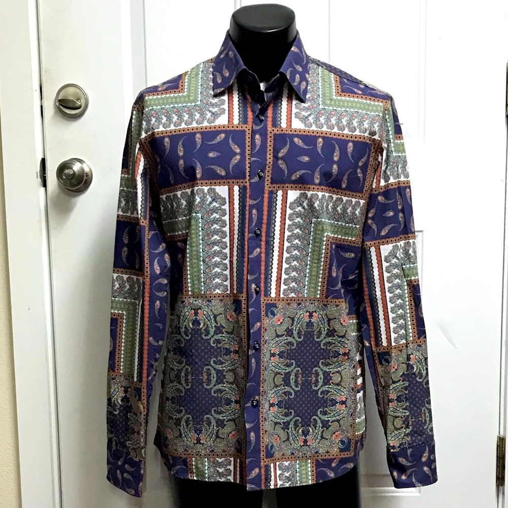 Signum mens paisley L slim fit button down shirt